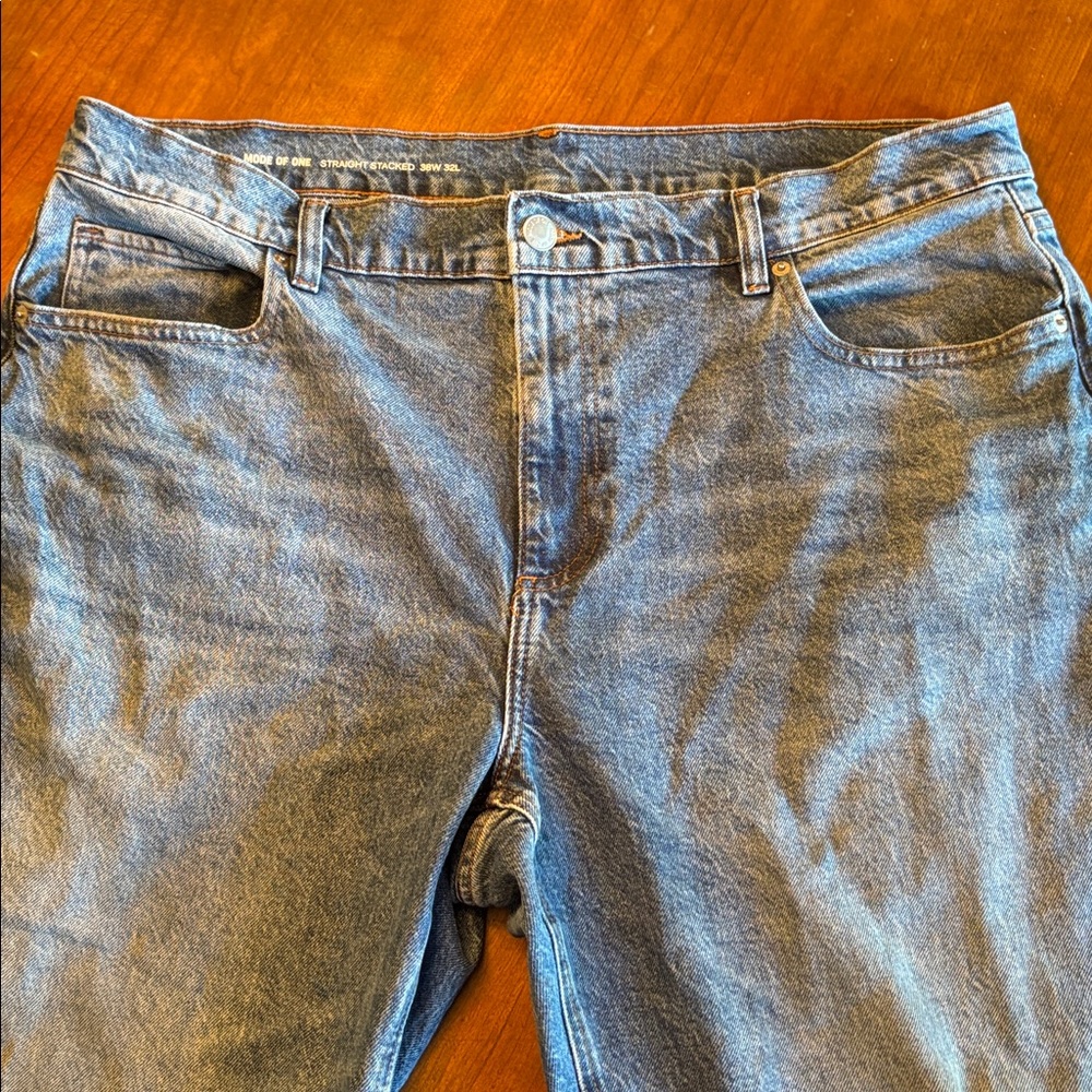 Mode of One Straight Stacked Blue Denim Jeans 38W x 32L